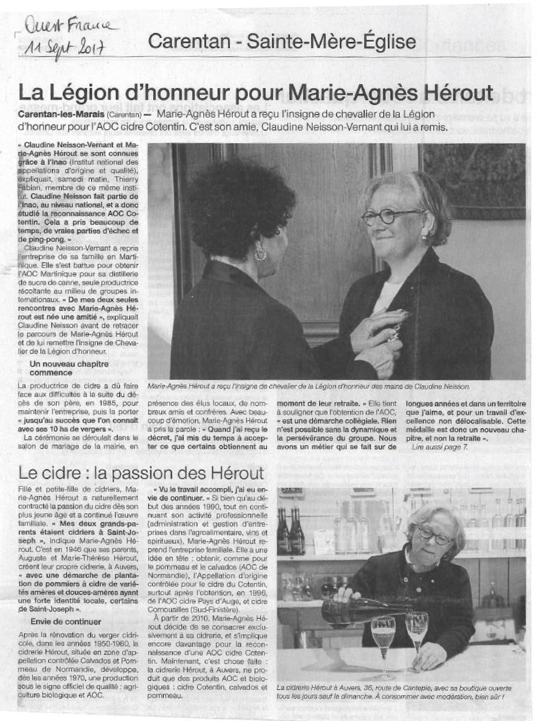 Article Ouest-France Remise de la Légion d'honneur 2