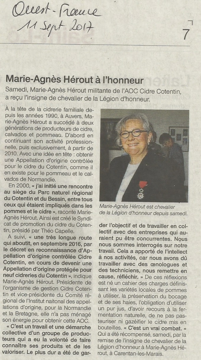 Article Ouest-France Remise de la Légion d'honneur