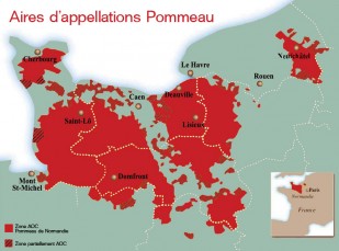 Carte des aires d'appellations du Pommeau de Normandie AOC