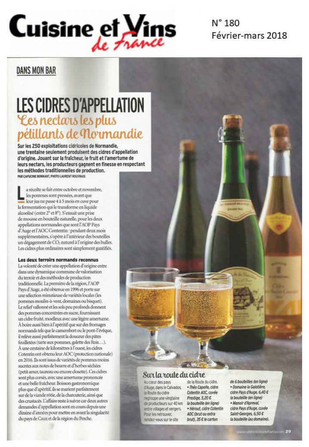 Article Cuisine et Vins de France Cidre Cotentin AOC